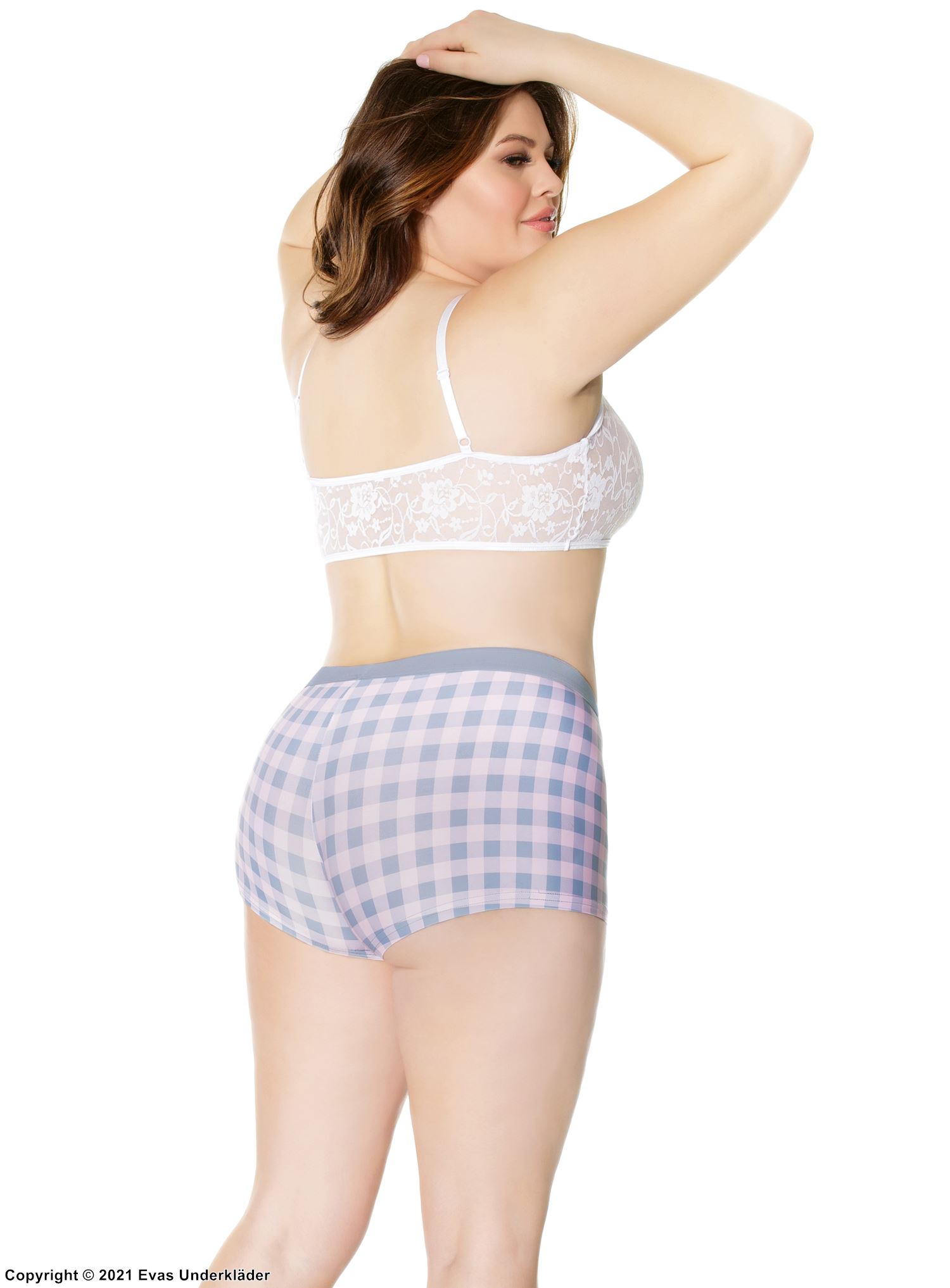 Romantische Boyshort-Höschen, Schachbrettmuster, Plus Size